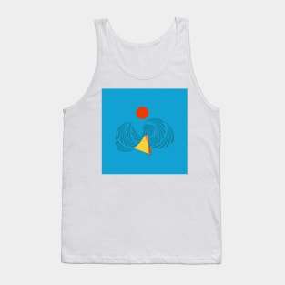 Blue Sea Waves Yellow Sailing Boat Tank Top